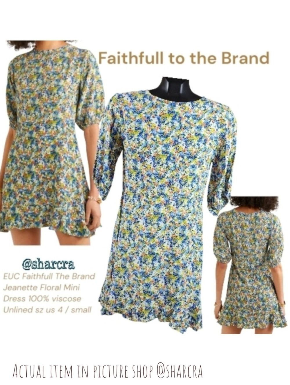 FAITHFULL THE BRAND Women's Jeanette Dress # FF1408 VFP Vionett Floral Mini 4 S